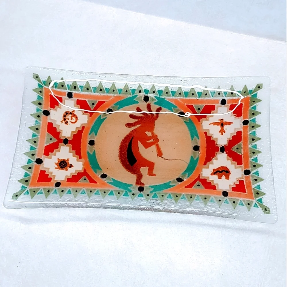 KOKOPELLI FUSED GLASS TRAY SIGNED BY PEGGY KARR RETIRED 2002 - Picture 3 of 9